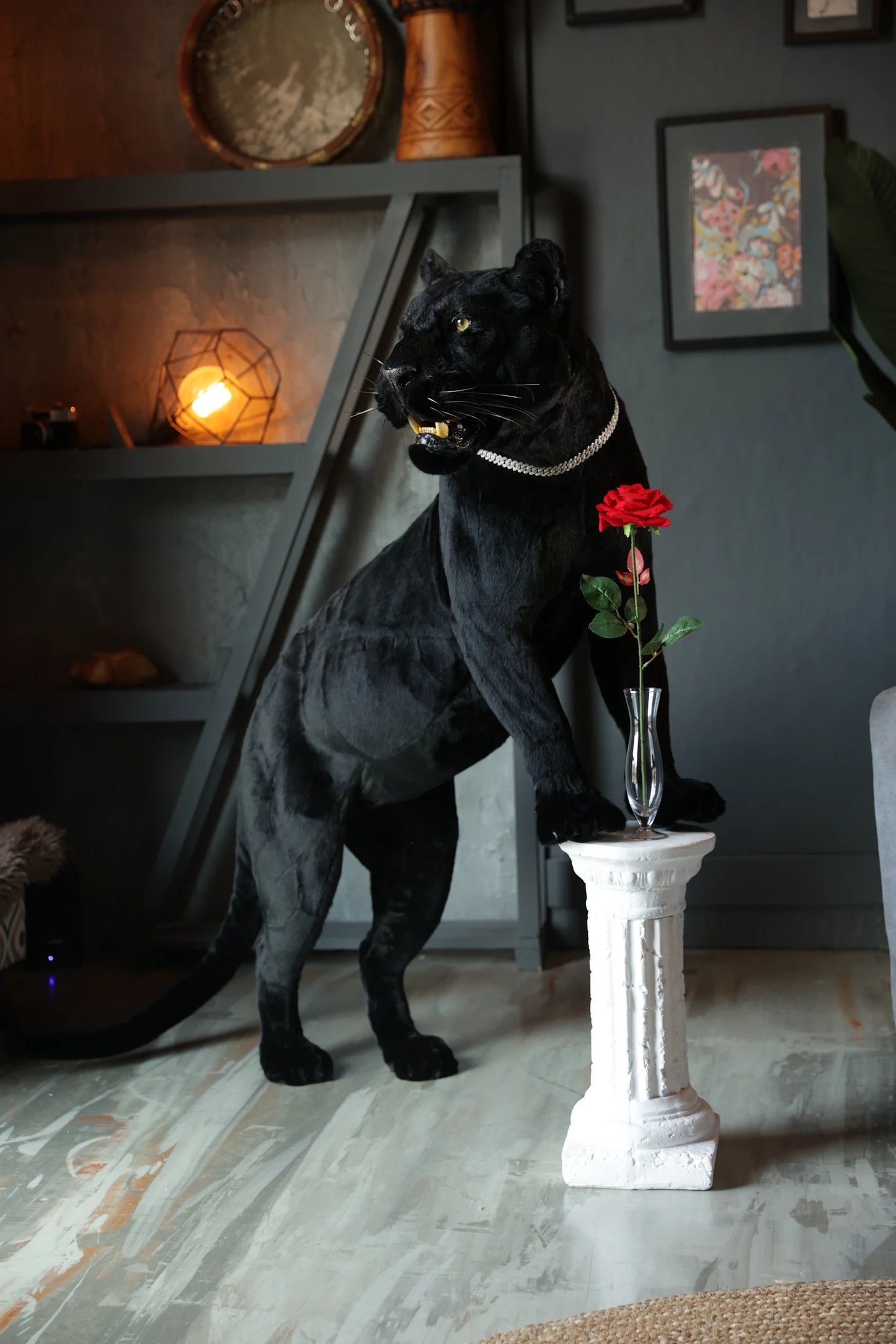 Replica Taxidermy Black Panther Standing mount Full body Stuffed African decor
